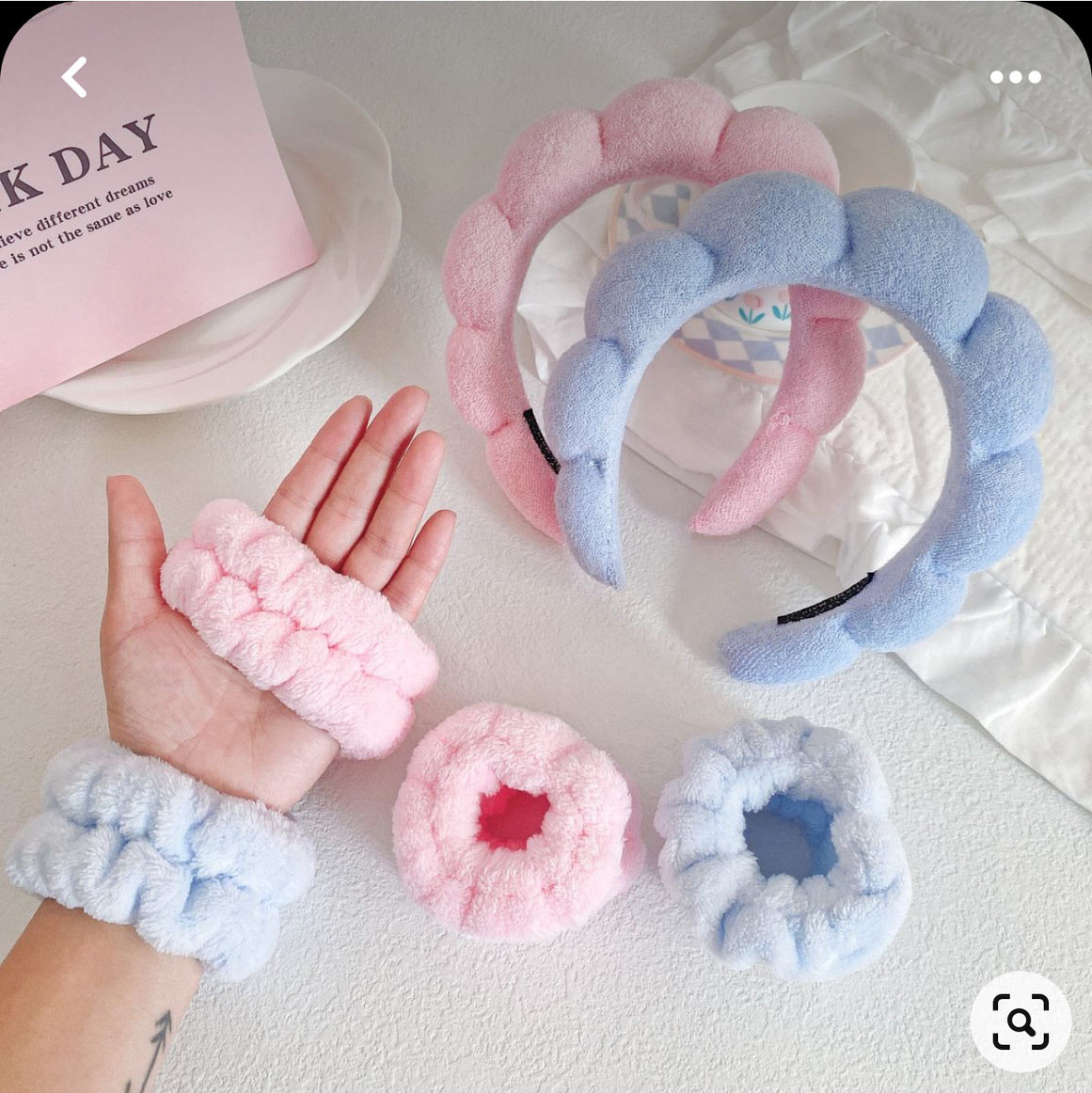 pink blue cozy hair accessories